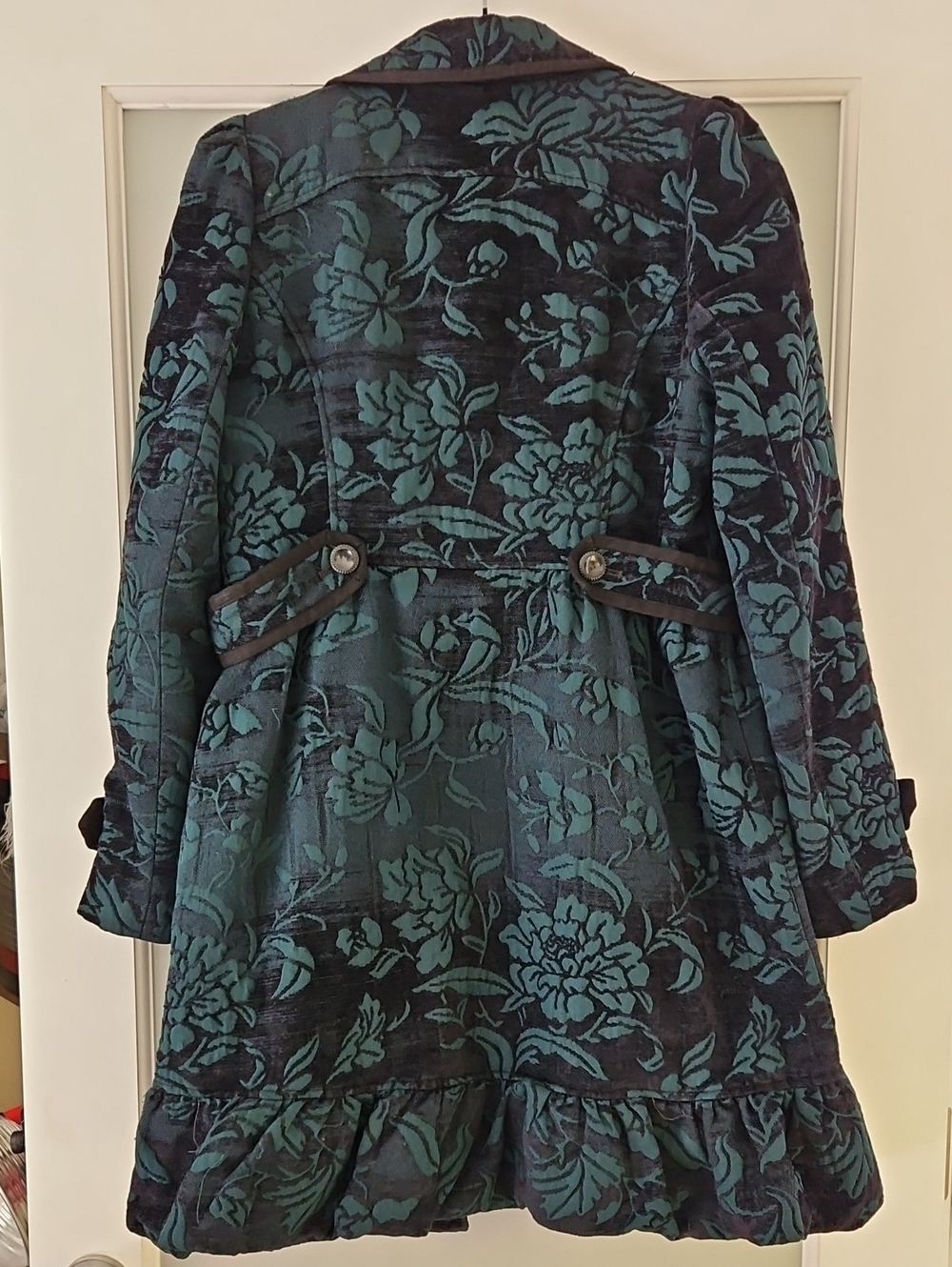 VTG Anthropologie Elevenses Brocade Ruffle Trench Co Size 12 - Picture 12 of 13